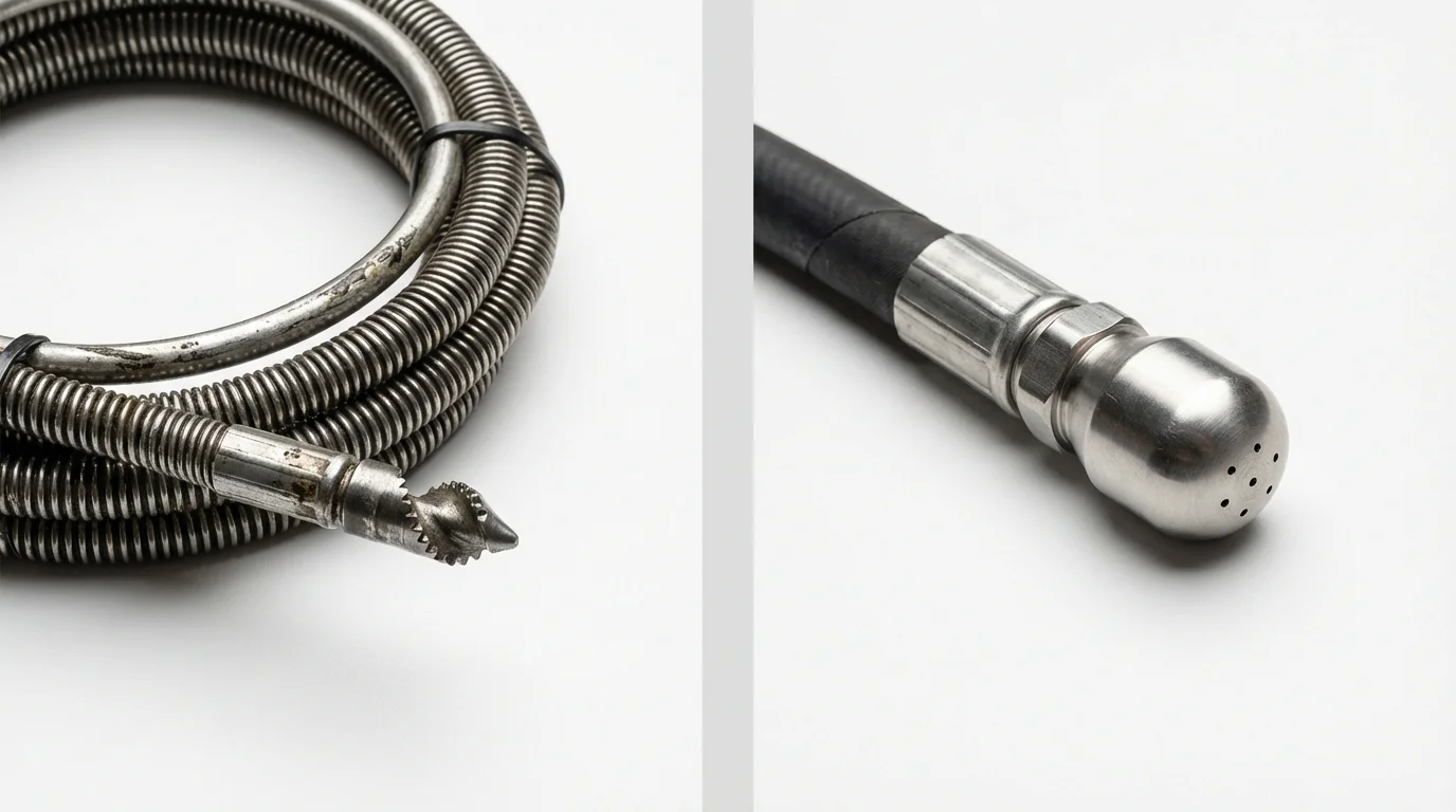 Drain snake cable and hydro jetting nozzle used for drain cleaning in Sublette, KS