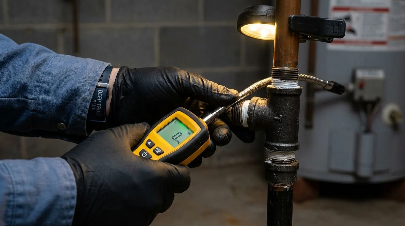 Gas leak detection with electronic sniffer by Johns Plumbing LLC in Sublette