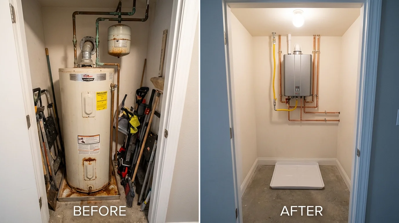 Tank water heater versus wall-mounted tankless unit comparison for Sublette, KS homeowners