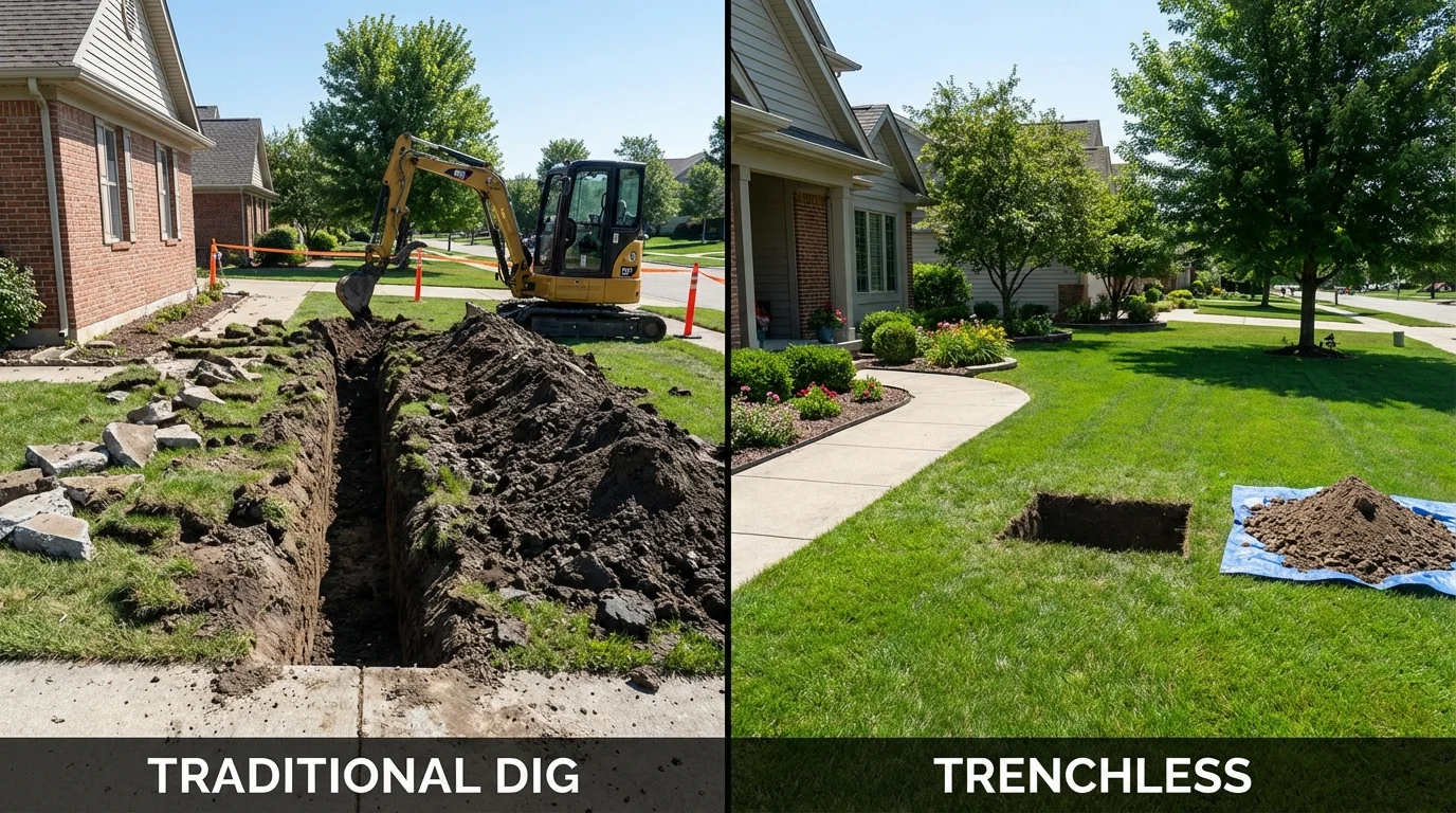 Trenchless sewer repair with minimal yard damage versus traditional excavation in Sublette, KS